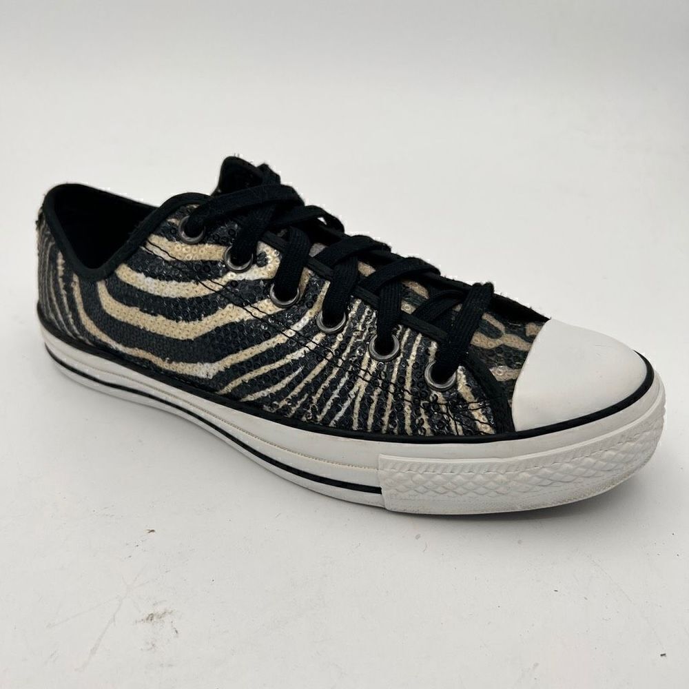 Converse Black & White Animal Print Casual Sneakers women’s Size 10 mens 8 Bling